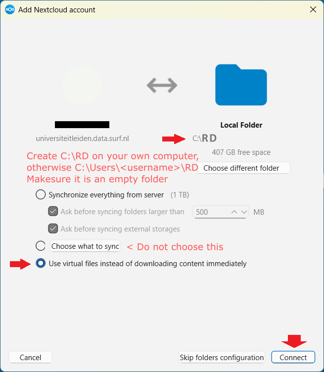 Choose sync location